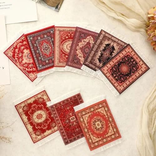 Preboun Rug Style Coasters Set of 10 | Vibrant Oriental Rug Design for Home & Office thumbnail 4