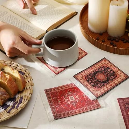 Preboun Rug Style Coasters Set of 10 | Vibrant Oriental Rug Design for Home & Office thumbnail 5