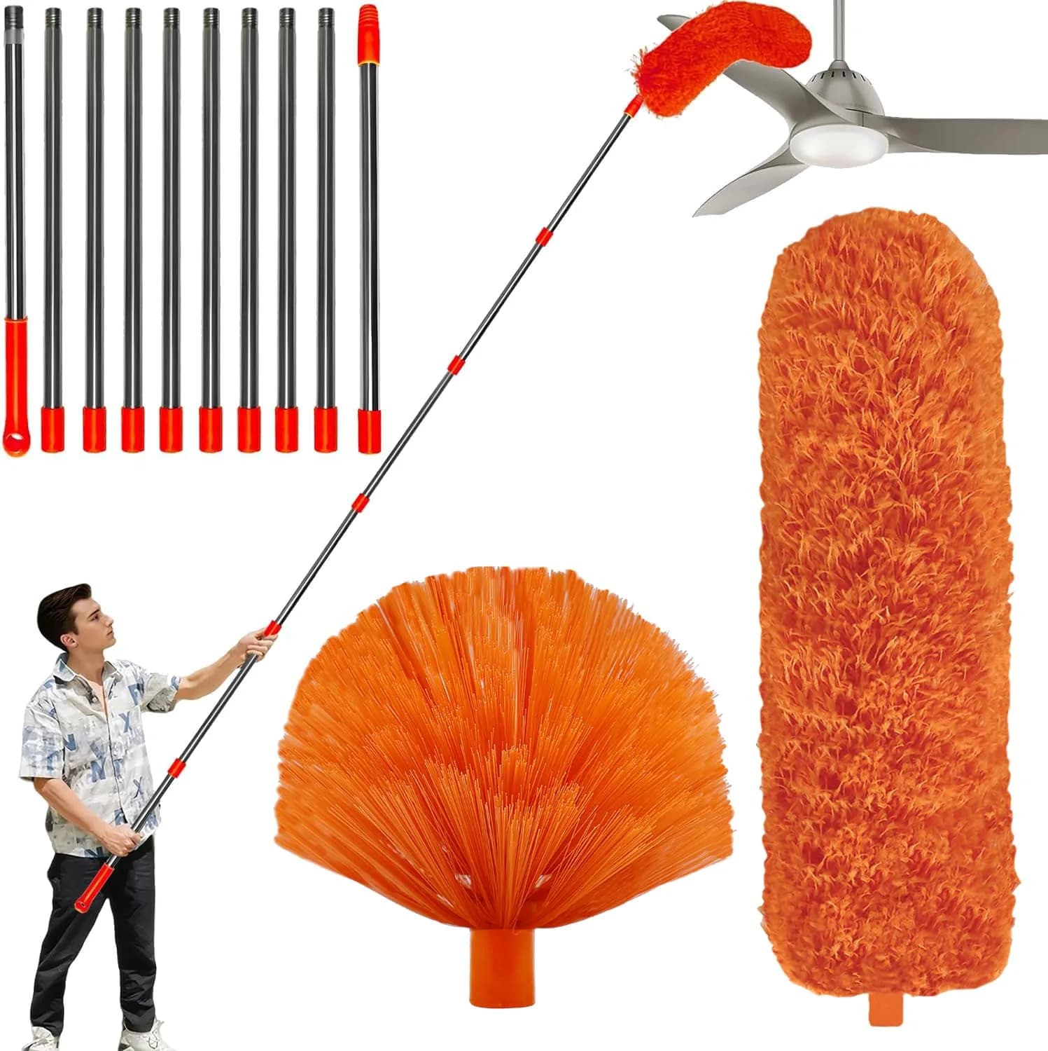 Tockrop High Reach Duster Kit with 20 ft Extension Pole & 2 Heads | Bendable & Washable for Ceiling Fans, Corners - main product image