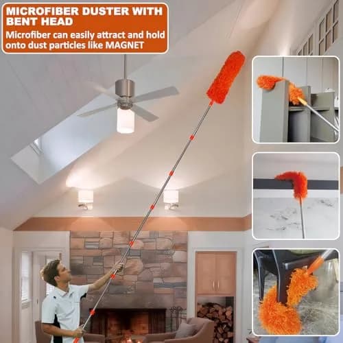 Tockrop High Reach Duster Kit with 20 ft Extension Pole & 2 Heads | Bendable & Washable for Ceiling Fans, Corners thumbnail 4