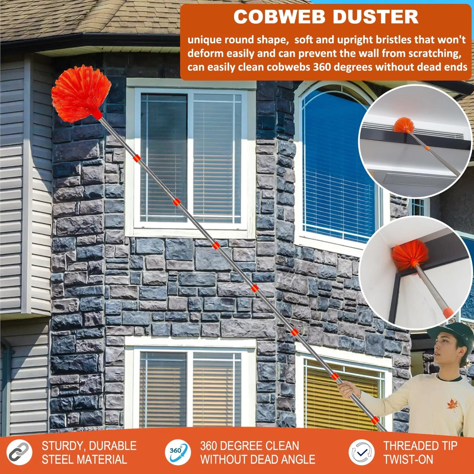 Tockrop High Reach Duster Kit with 20 ft Extension Pole & 2 Heads | Bendable & Washable for Ceiling Fans, Corners - view 5
