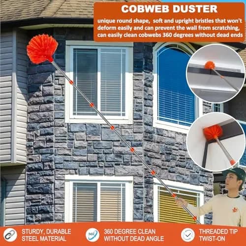 Tockrop High Reach Duster Kit with 20 ft Extension Pole & 2 Heads | Bendable & Washable for Ceiling Fans, Corners thumbnail 5