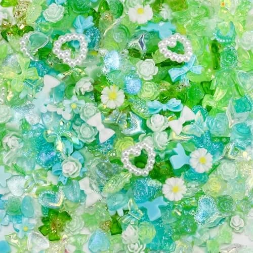 Briskbloom 320PCS Green Assorted 3D Nail Charms | Spring Flower Bow & Heart Star for Nail DIY Crafts thumbnail 3
