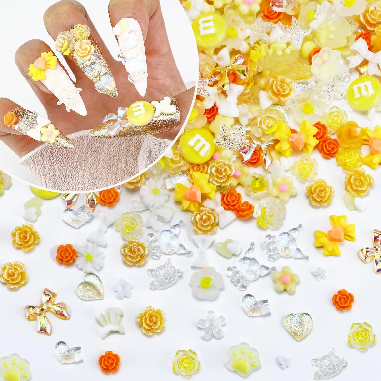 Briskbloom 320PCS Yellow Assorted 3D Nail Charms | Cute Flower Bow & Heart Shapes for Nail Art & DIY Crafts - main product image