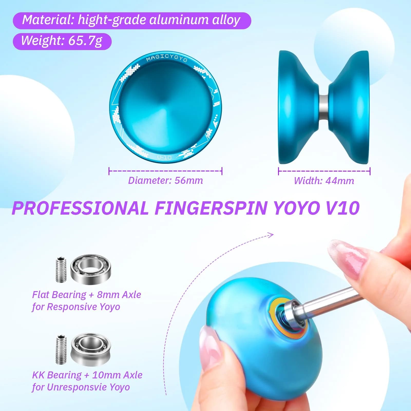 MAGICYOYO V10 Professional Finger Spin Yoyo for DNA Tricks, Metal Yoyo Professional with Responsive & Unresponsive Modes, Pro Trick Yo yo for Adults & Kids with Complete Yo-yo Accessories Kit (Blue) thumbnail 5