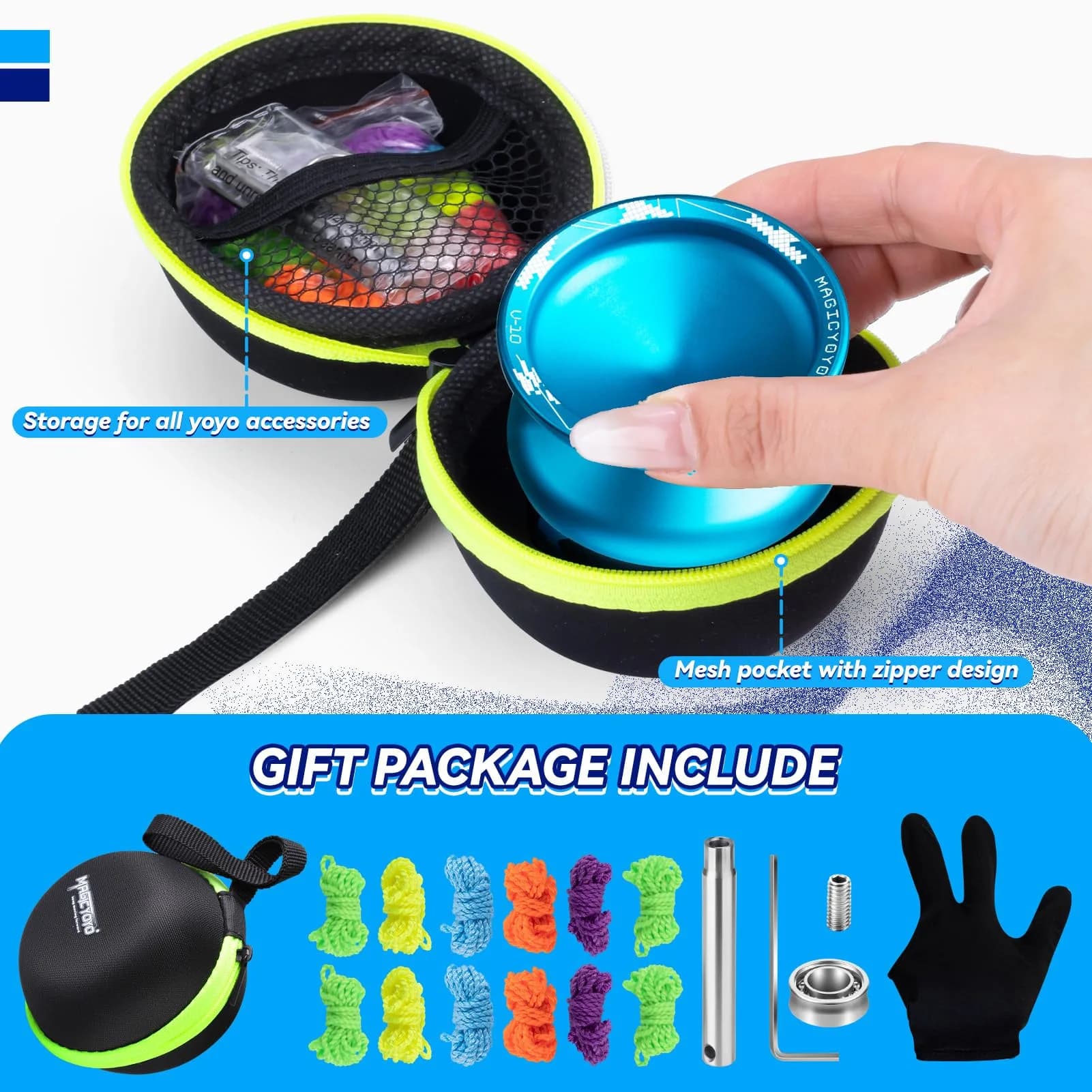 MAGICYOYO V10 Professional Finger Spin Yoyo for DNA Tricks, Metal Yoyo Professional with Responsive & Unresponsive Modes, Pro Trick Yo yo for Adults & Kids with Complete Yo-yo Accessories Kit (Blue) thumbnail 7