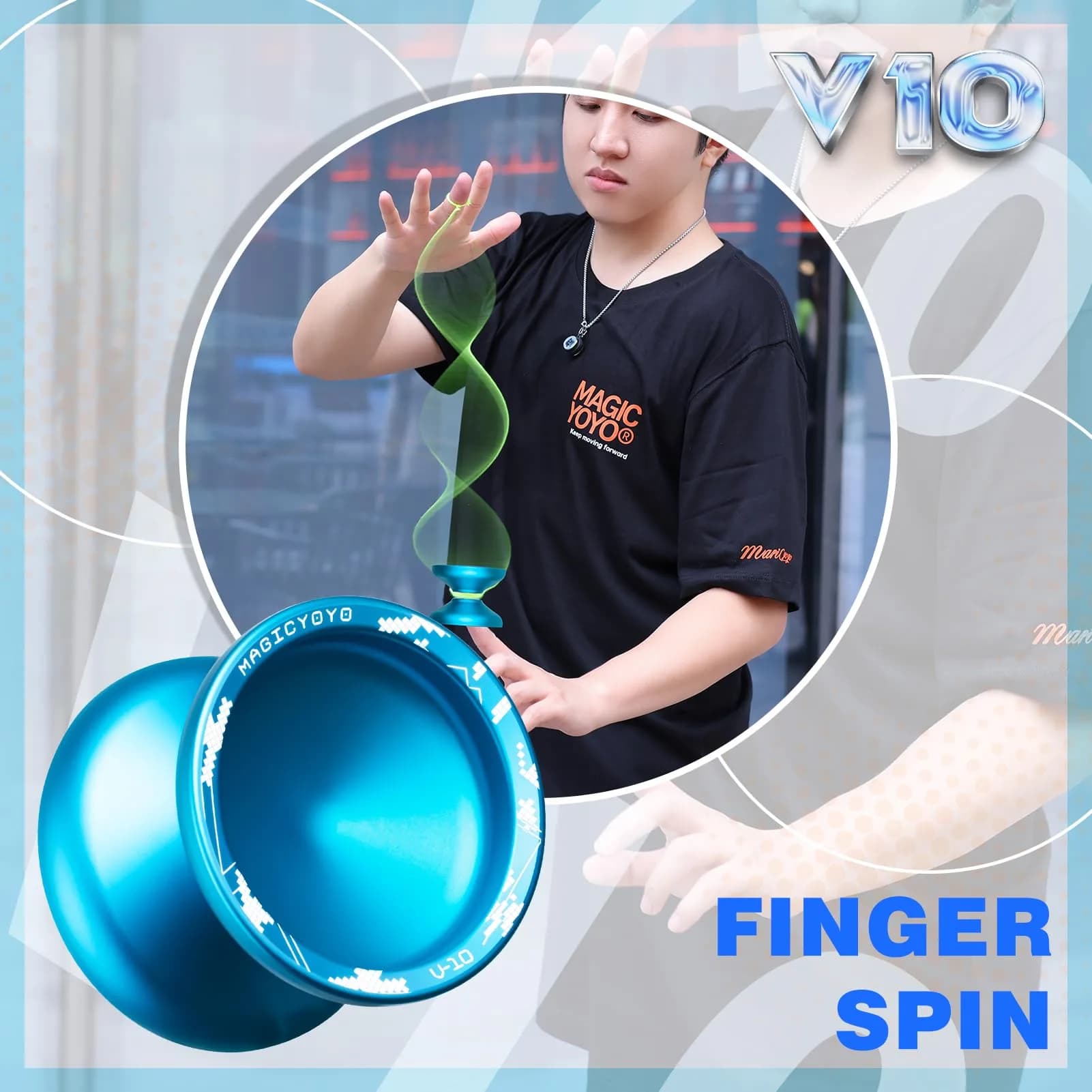 MAGICYOYO V10 Professional Finger Spin Yoyo for DNA Tricks, Metal Yoyo Professional with Responsive & Unresponsive Modes, Pro Trick Yo yo for Adults & Kids with Complete Yo-yo Accessories Kit (Blue) thumbnail 2