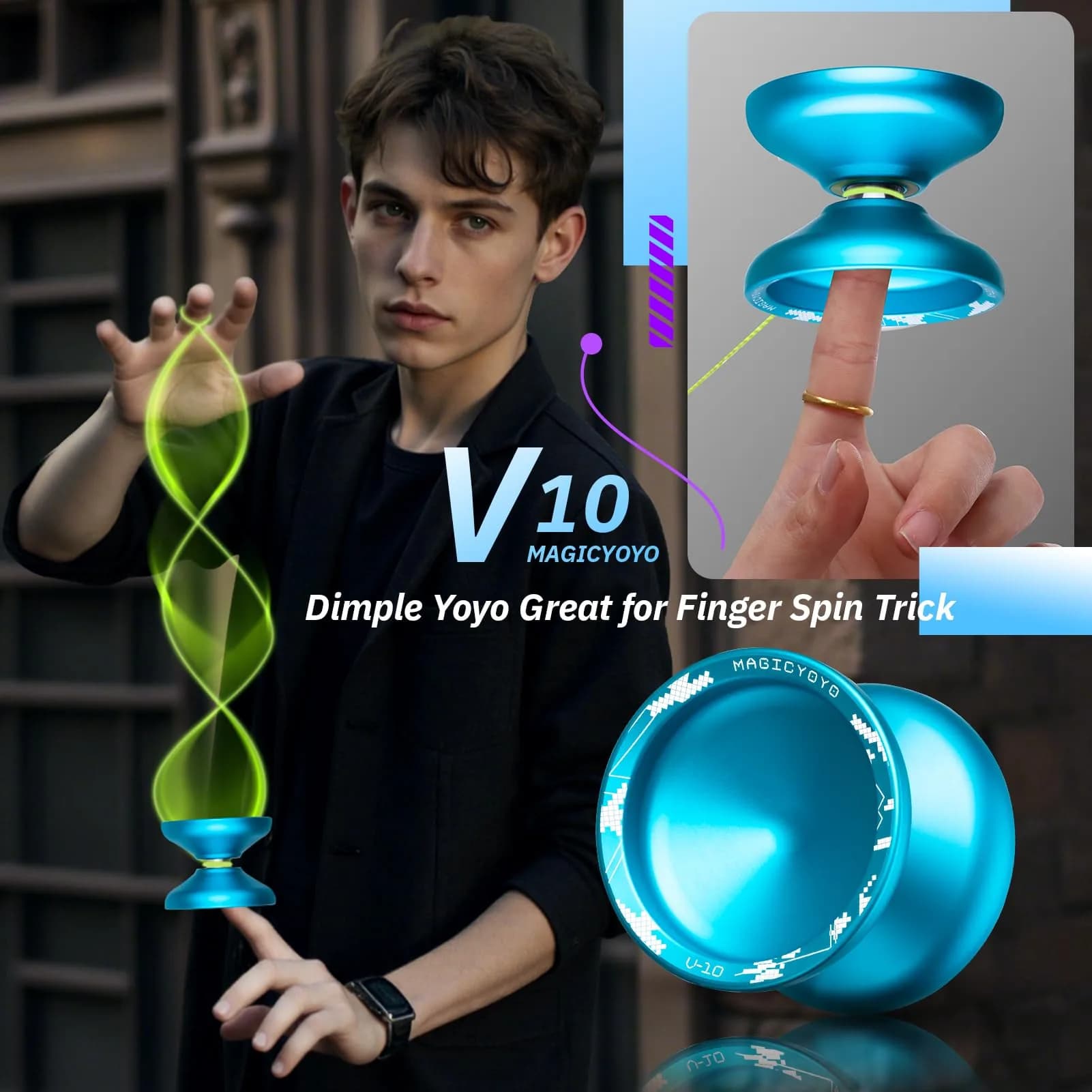 MAGICYOYO V10 Professional Finger Spin Yoyo for DNA Tricks, Metal Yoyo Professional with Responsive & Unresponsive Modes, Pro Trick Yo yo for Adults & Kids with Complete Yo-yo Accessories Kit (Blue) thumbnail 3