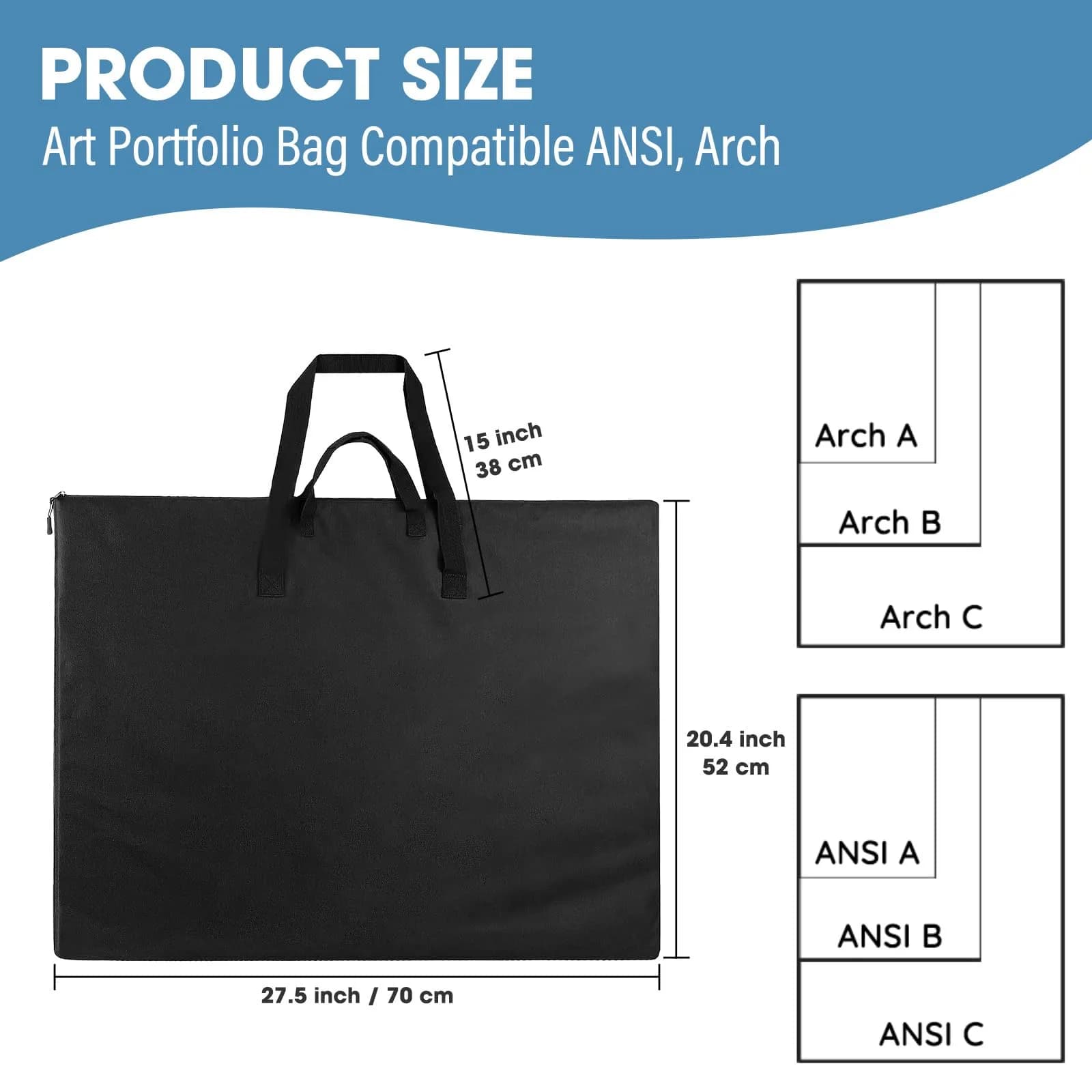 ZKOO Art Portfolio Bag 20 x 26 Inch Black Waterproof Canvas Carrier Case for Artwork - view 2