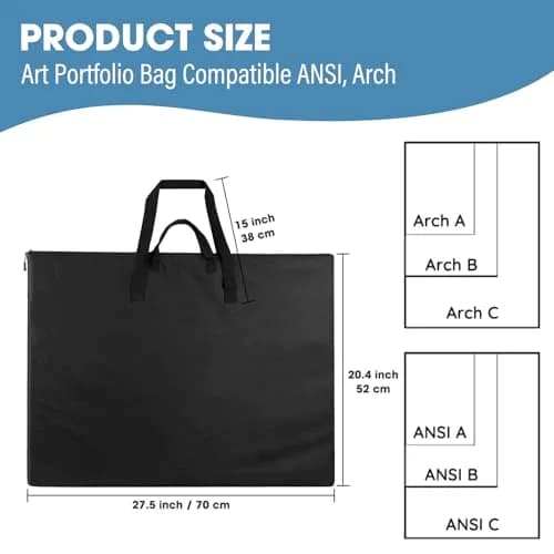 ZKOO 20 x 26 Inch Art Portfolio Bag, Black | Waterproof Nylon Artist Tote with Shoulder Strap thumbnail 2