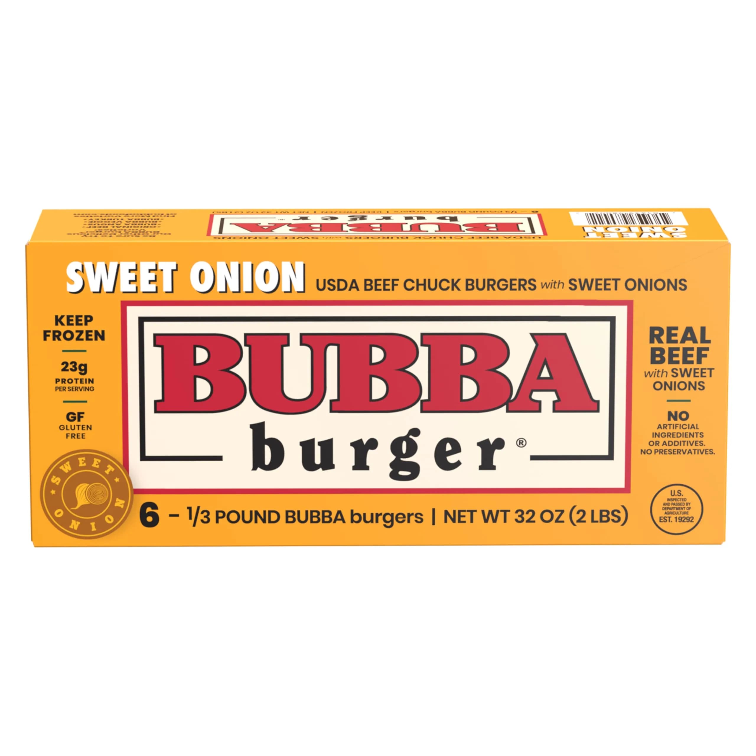 BUBBA Burger Sweet Onion Beef Patties 2 lb | USDA Choice Chuck, Frozen, Gluten-Free