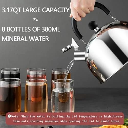 MAXCOOK 304 Stainless Steel Whistling Tea Kettle 3.17 Quart (3L) | Heats Water Fast on All Stovetops thumbnail 4