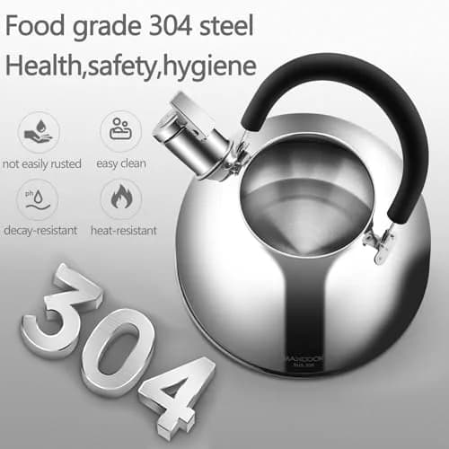 MAXCOOK 304 Stainless Steel Whistling Tea Kettle 3.17 Quart (3L) | Heats Water Fast on All Stovetops thumbnail 2