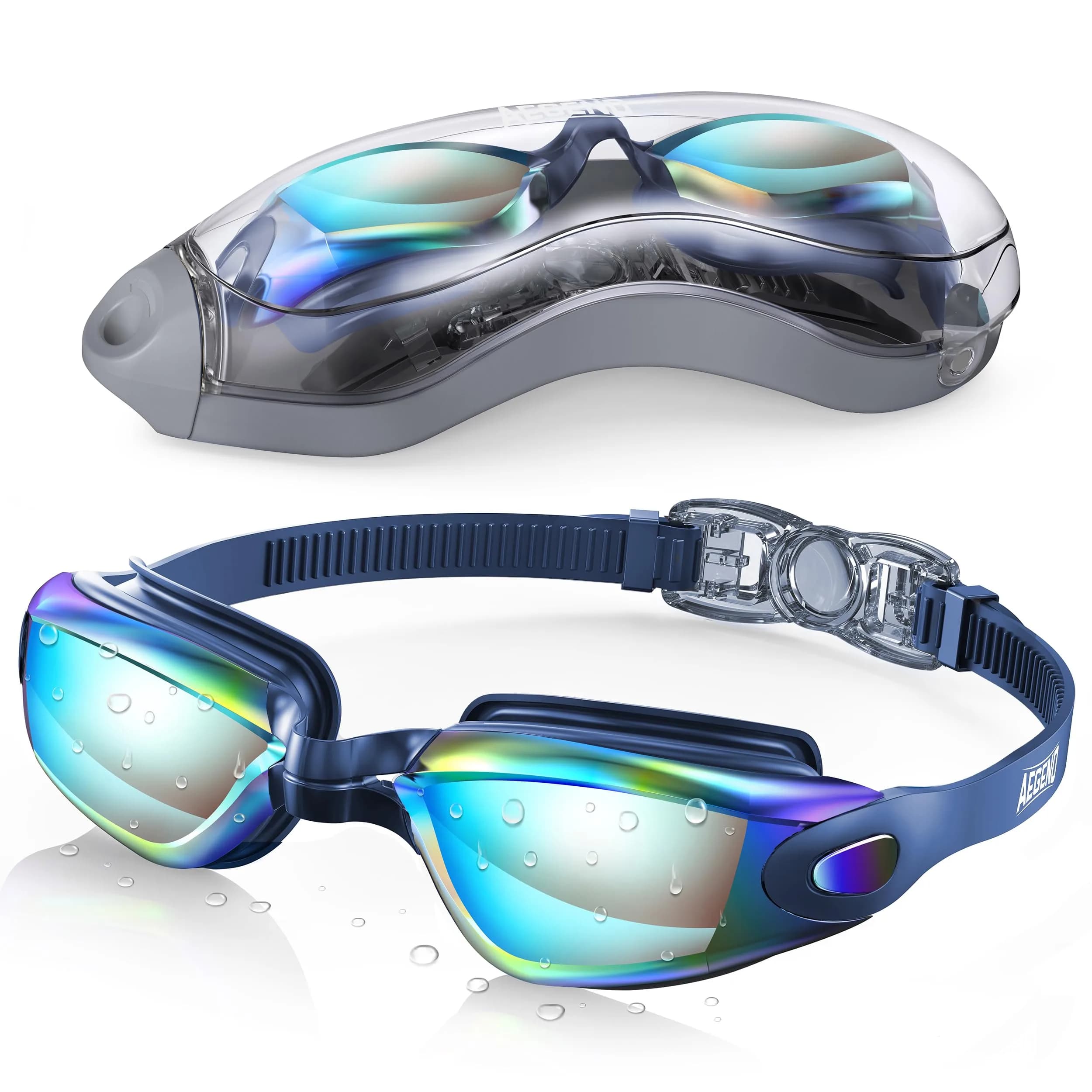 Aegend Aqua Blue Swim Goggles for Adults & Youth - No Leaking, 180° Panoramic Clear View - main product image