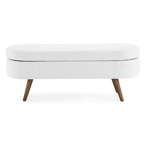DESIGNER97 Elegant Upholstered Ottoman Oval Storage Bench with Rubber Wood Legs for Hallway Living Room Bedroom White (43.5" W x 16" D x 16" H) thumbnail 7