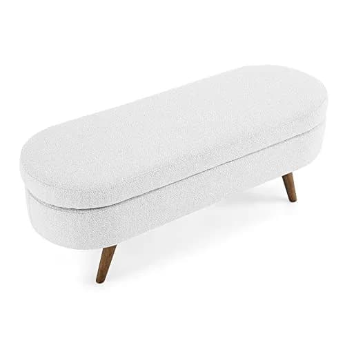 DESIGNER97 Elegant Upholstered Ottoman Oval Storage Bench with Rubber Wood Legs for Hallway Living Room Bedroom White (43.5" W x 16" D x 16" H) thumbnail 8