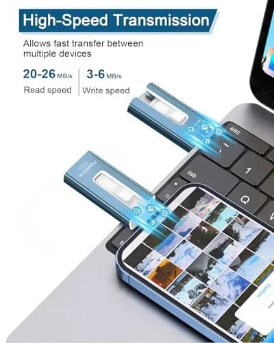 GNASEET 256GB USB Flash Drive for Phone and Pad | High-Speed External Memory Stick (Blue, 256GB) thumbnail 3