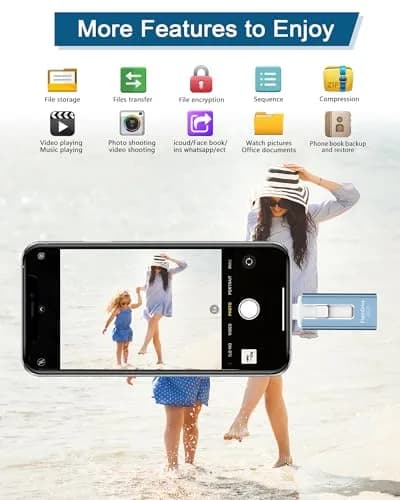 GNASEET 256GB USB Flash Drive for Phone and Pad | High-Speed External Memory Stick (Blue, 256GB) thumbnail 4