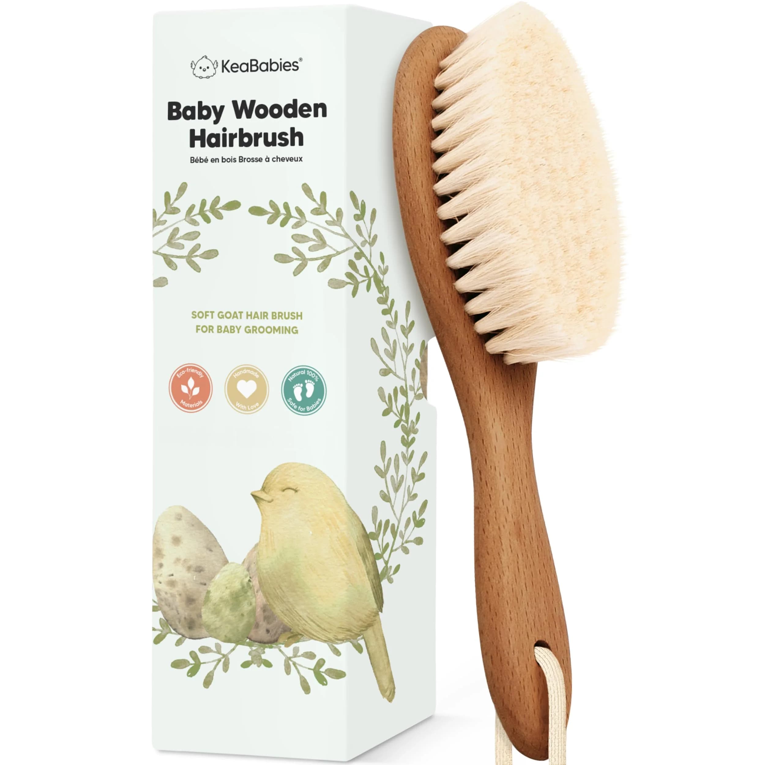 KeaBabies Wooden Baby Hair Brush for Toddler & Infant Cradle Cap (Blush, Regular 7.25" x 2") | Soft Goat Bristles for Scalp & Hair Growth — Dark Walnut / Oval, Regular 7"