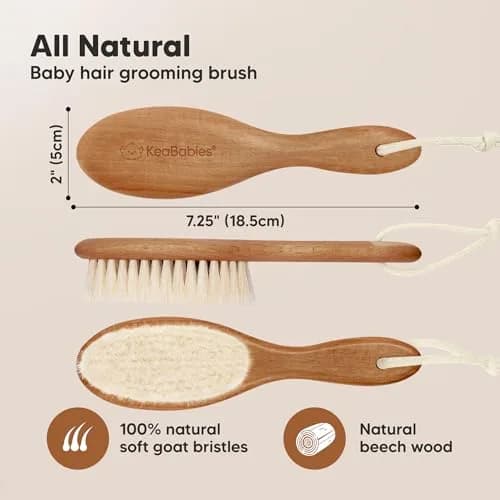 KeaBabies Wooden Baby Hair Brush for Toddler Infant Cradle Cap | Gentle Goat Hair thumbnail 2