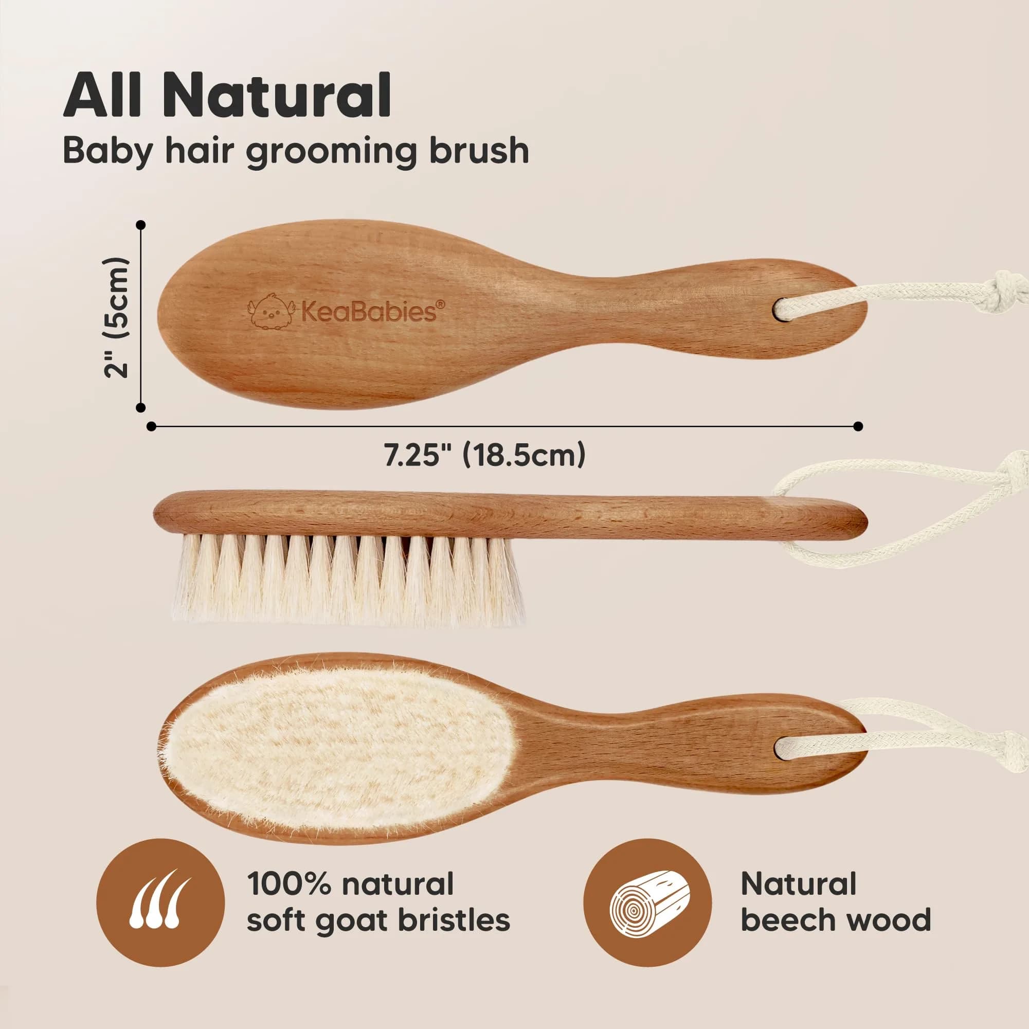KeaBabies Wooden Baby Hair Brush for Toddler Infant Cradle Cap | Gentle Goat Hair thumbnail 2