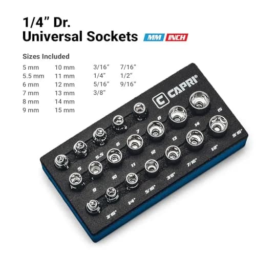 Capri Tools 1/4 in. Drive Master Universal Socket Set, 5-15mm (0.2-0.6 in) & 3/16-9/16 in. (0.19-0.56 in), 19-Piece thumbnail 6