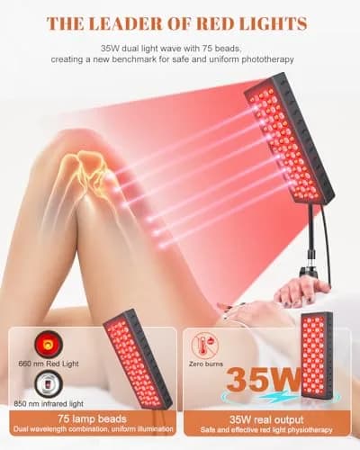 Astarexin Red Light Therapy Panel with Stand 75 LEDs 660nm Red & 850nm NIR | Pain Relief & Skin Care thumbnail 4