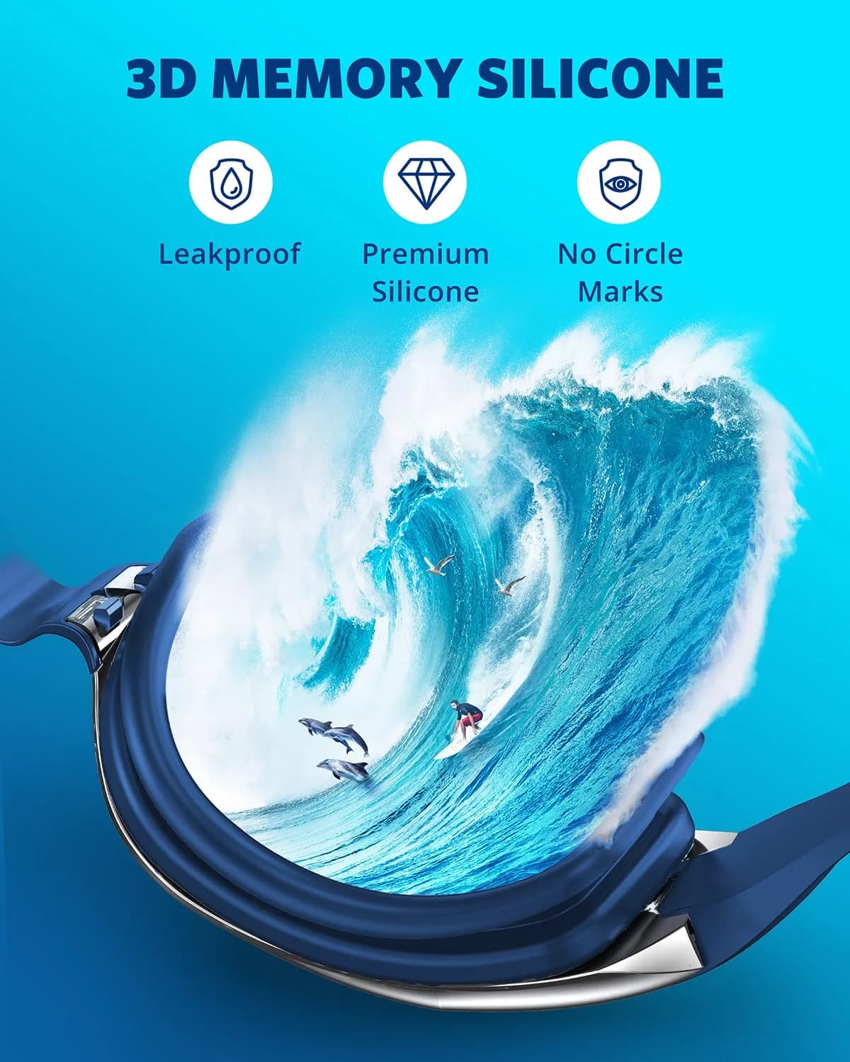Aegend Sliver Blue Swim Goggles - No Leaking, 180° Panoramic Clear View for Adults & Youth - view 4