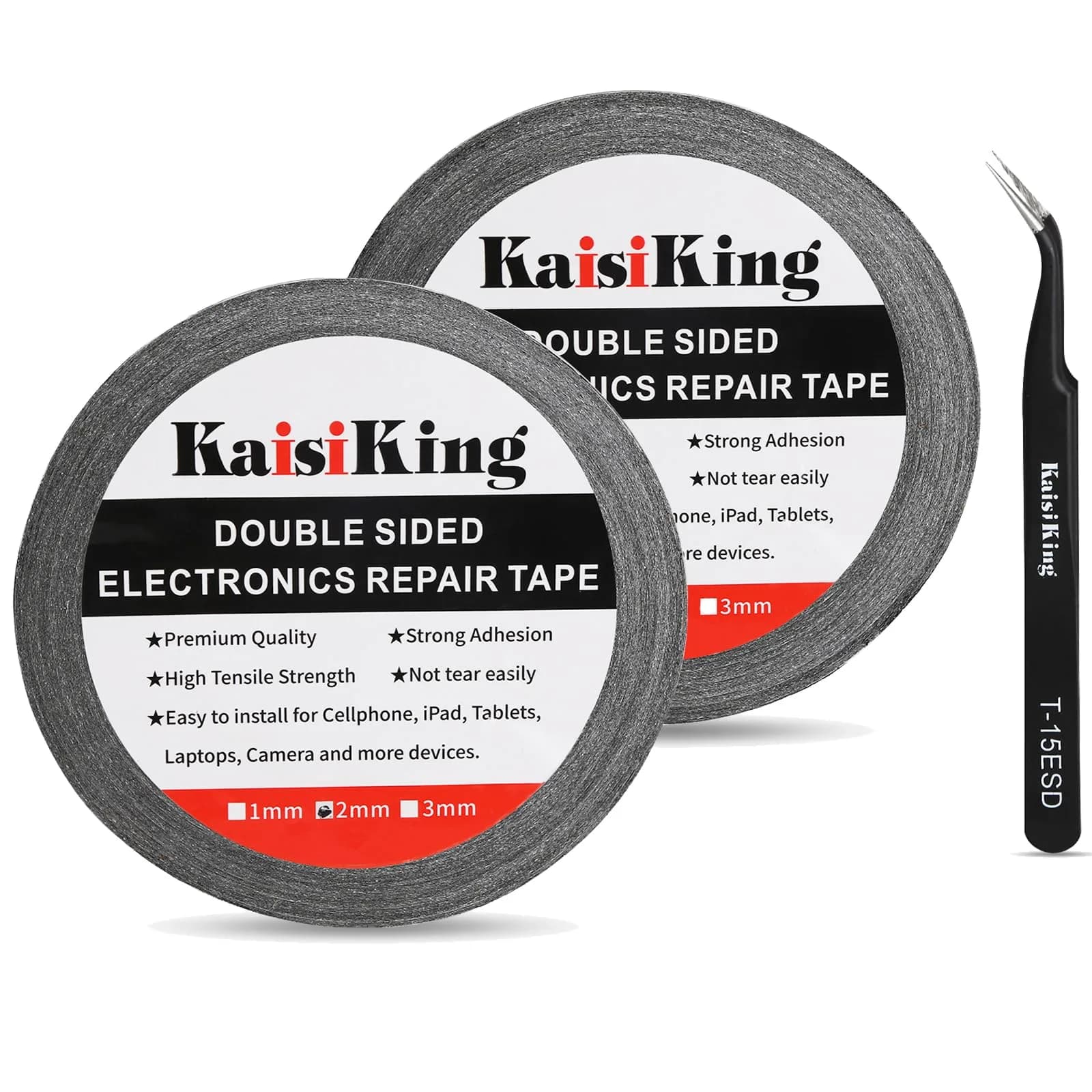 Kaisiking 2pcs 2mm x 50M LCD Repair Tape Phone Screen Adhesive Tape | Waterproof, High Adhesion, Easy to Use — 2pcs 2mm