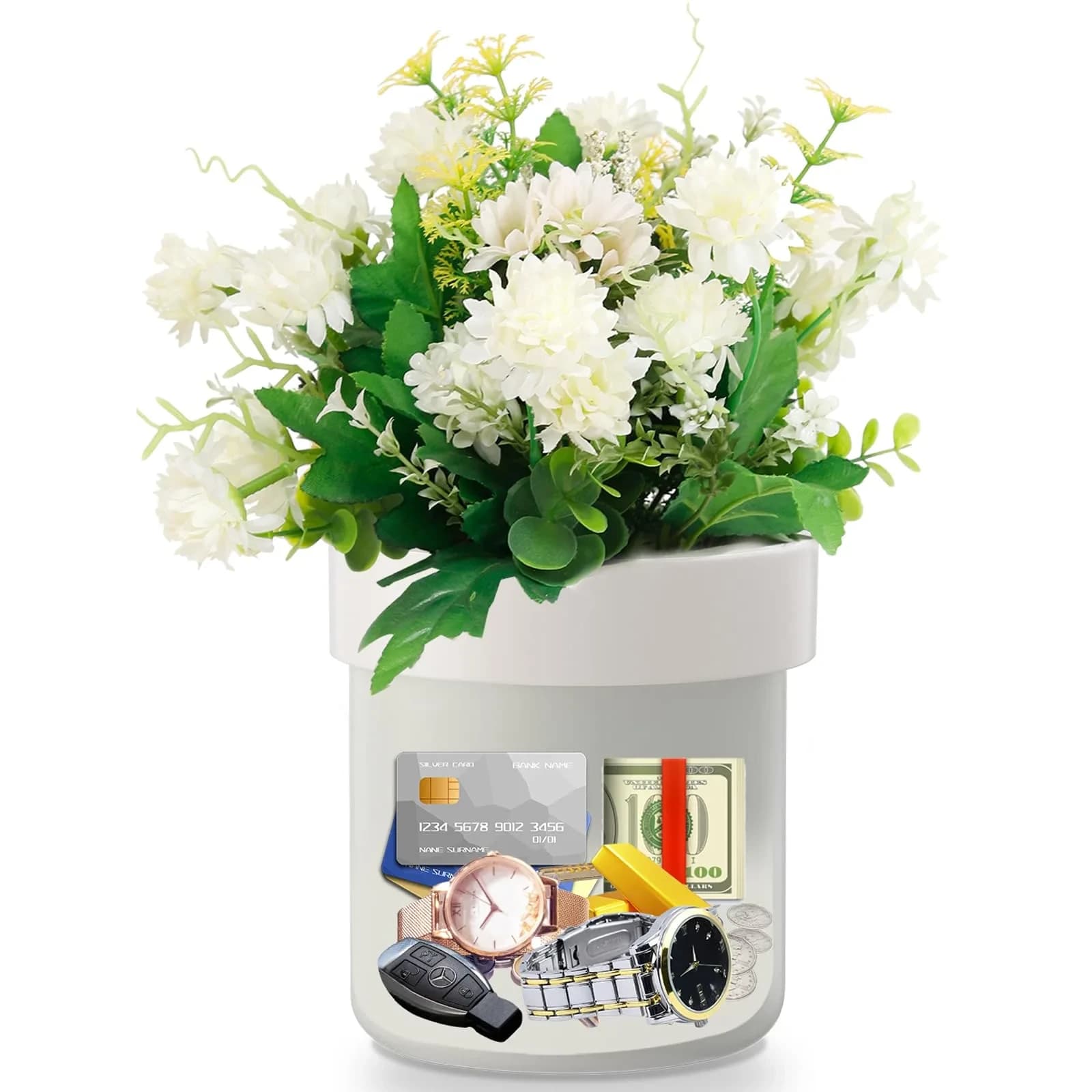 Younion Flower Pot Diversion Safe, Secret Hidden Safe, White 129ml (4.8"D x 5.2"H)