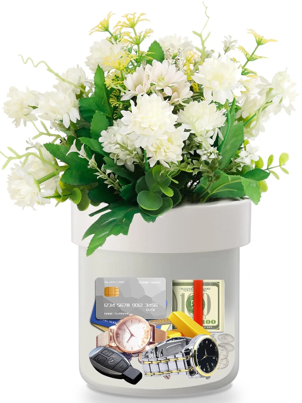 Younion Flower Pot Diversion Safe, Secret Hidden Safe, White 129ml (4.8"D x 5.2"H) - main product image