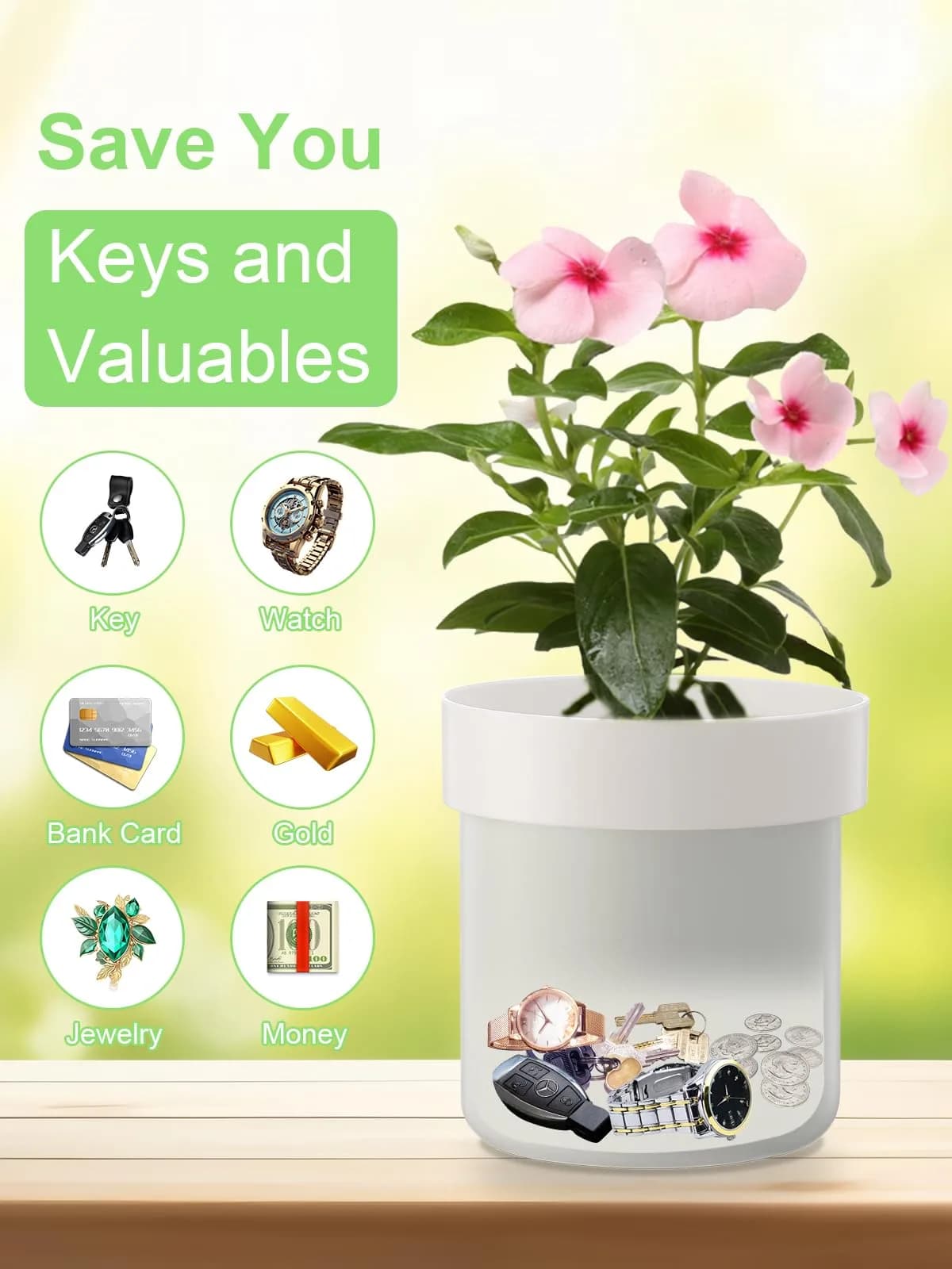 Younion Flower Pot Diversion Safe, Secret Hidden Safe, White 129ml (4.8"D x 5.2"H) - view 2