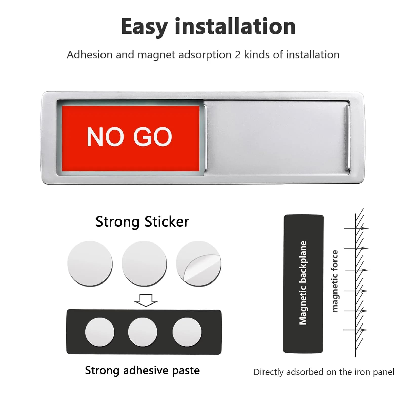 LoYinLo Go No Go Sign - Silver, 18cm x 5cm, Magnetic Privacy Indicator for Offices and Homes - view 2