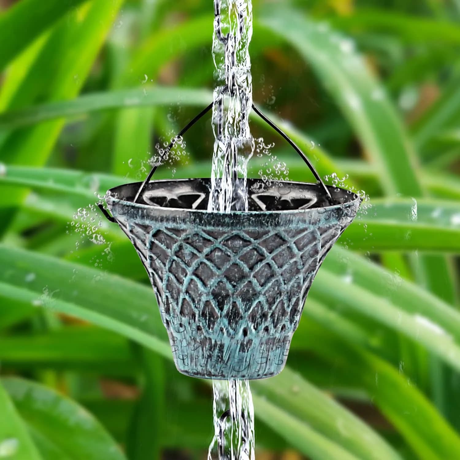 Tfro & Cile Blue Rain Chain Gutter Downspout Catcher - 2.59 m (8 1/2 Feet) - 2 Set - view 4