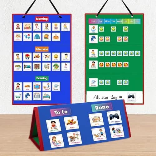 amzoya Visual Schedule Chart with 100+ Activity Cards | Reversible Felt Board for Kids, Toddlers, Autism, ADHD thumbnail 1