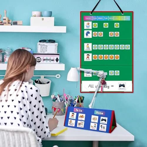 amzoya Visual Schedule Chart with 100+ Activity Cards | Reversible Felt Board for Kids, Toddlers, Autism, ADHD thumbnail 5
