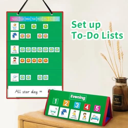 amzoya Visual Schedule Chart with 100+ Activity Cards | Reversible Felt Board for Kids, Toddlers, Autism, ADHD thumbnail 6