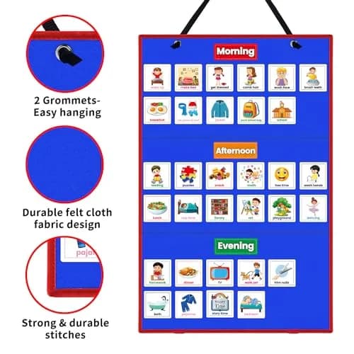 amzoya Visual Schedule Chart with 100+ Activity Cards | Reversible Felt Board for Kids, Toddlers, Autism, ADHD thumbnail 3