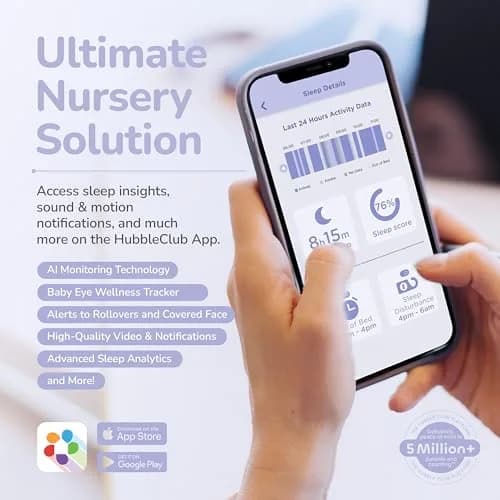 Hubble Connected SkyVision AI-Enhanced Smart Camera Baby Monitor with Secure Connection, Crib Mount, Remote Pan Tilt Zoom, 2-Way Talk, Night Vision, Nightlight, Soothing Sounds, Wellness Tracker, App thumbnail 7