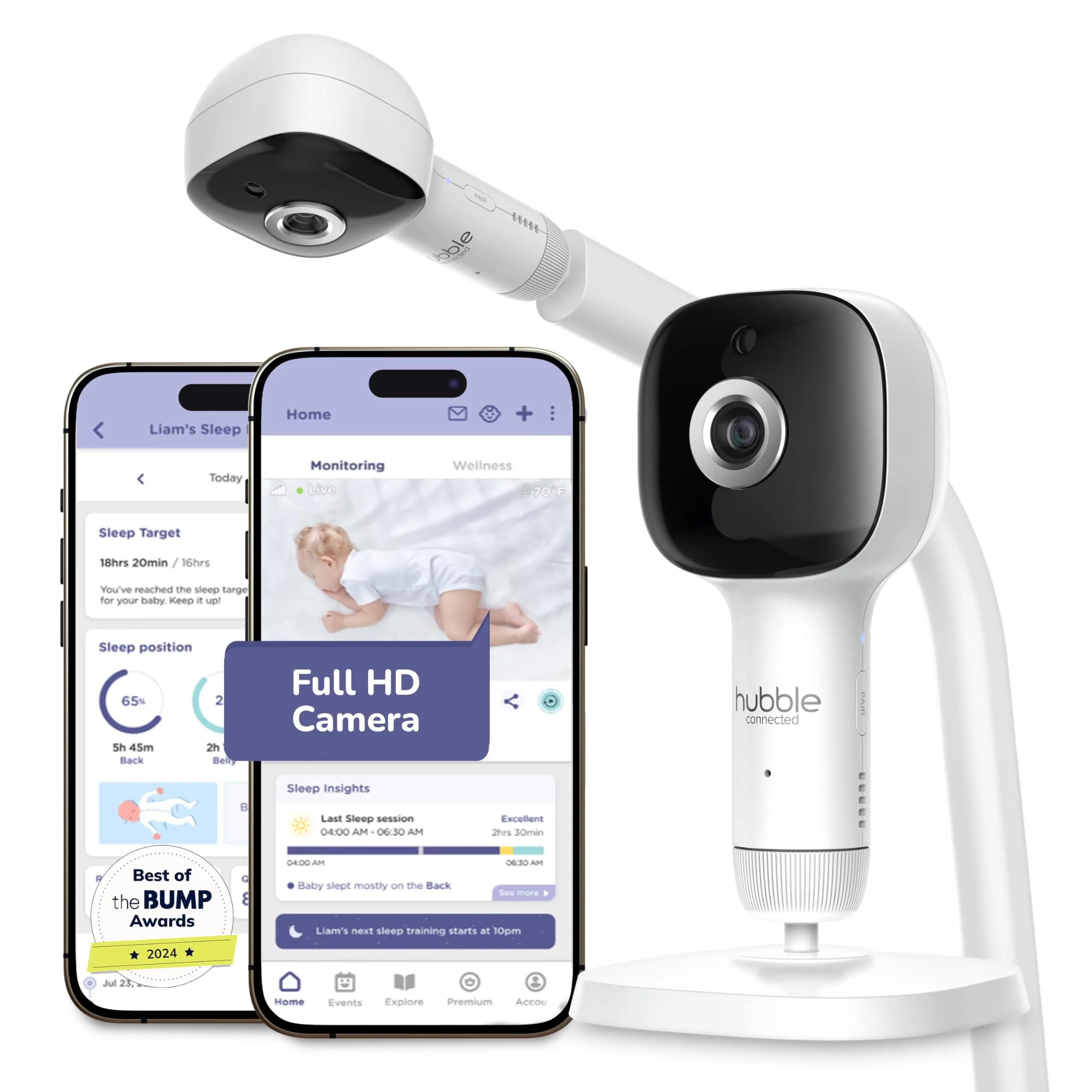 Hubble Connected SkyVision AI-Enhanced Smart Camera Baby Monitor with Secure Connection, Crib Mount, Remote Pan Tilt Zoom, 2-Way Talk, Night Vision, Nightlight, Soothing Sounds, Wellness Tracker, App - main product image