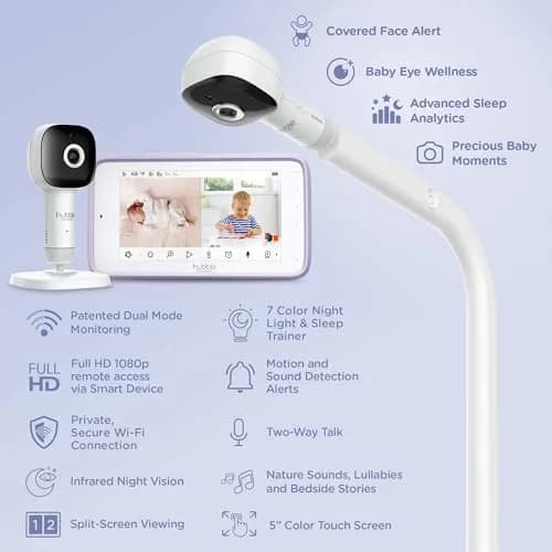 Hubble Connected SkyVision Pro Twin AI-Enhanced 2 HD Smart Camera Baby Monitors, Parent Unit, Mount, Remote Pan Tilt Zoom, 2-Way Talk, Night Vision, Nightlight, Soothing Sounds, Wellness Tracker, App thumbnail 3