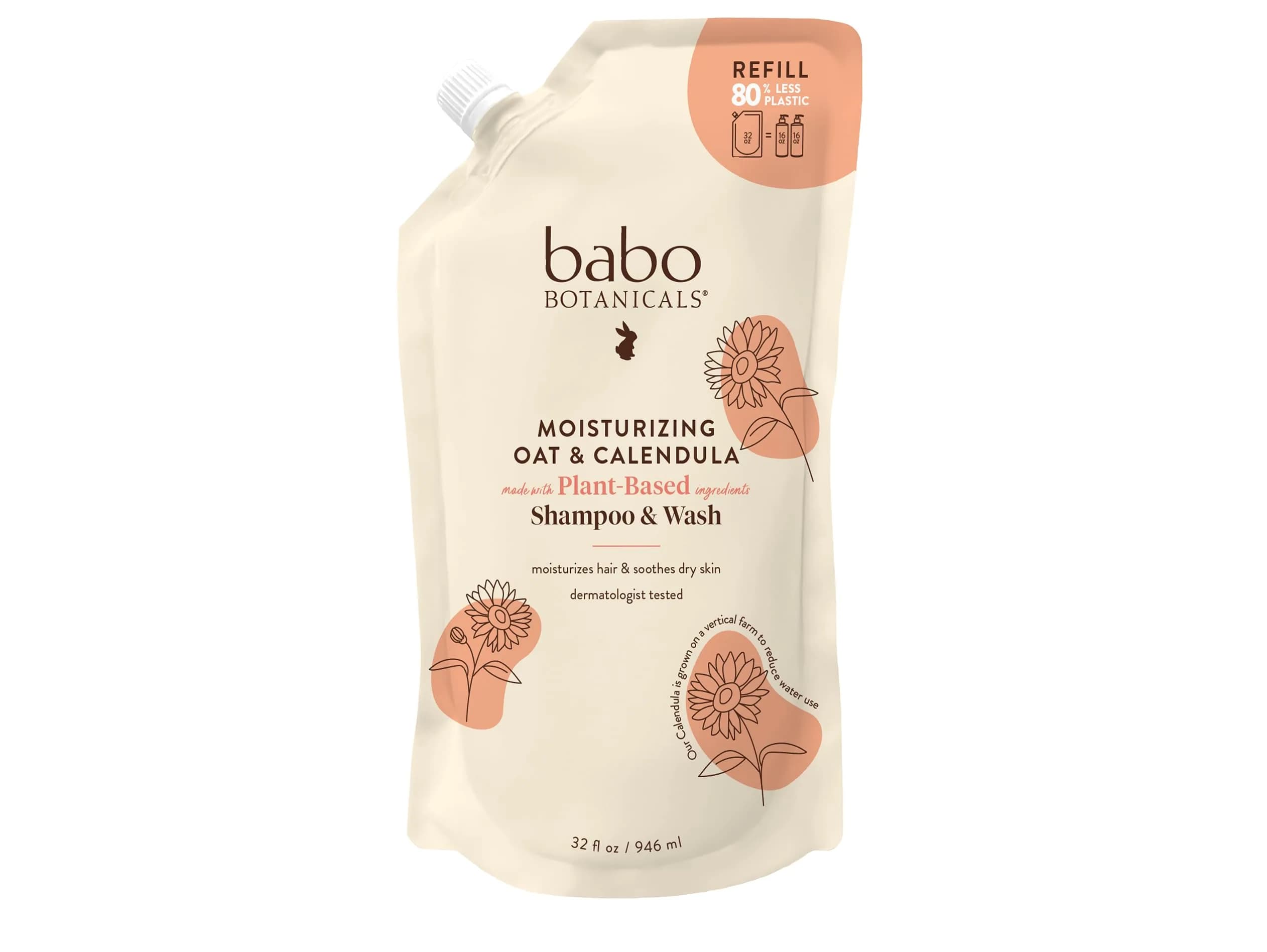 Babo Botanicals Moisturizing Oat & Calendula 2-in-1 Shampoo & Wash 946ml (32 Fl Oz) | For Dry or Sensitive Skin — White