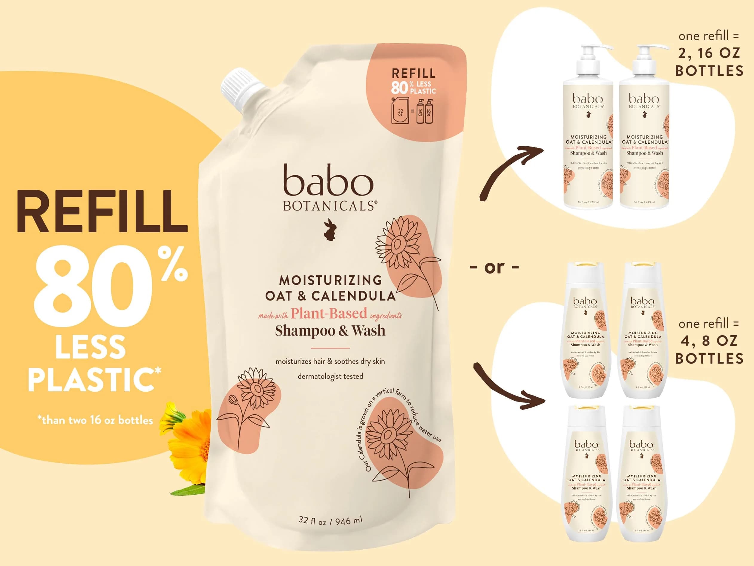 Babo Botanicals Moisturizing Oat & Calendula 2-in-1 Shampoo & Wash 946ml (32 Fl Oz) | For Dry or Sensitive Skin - view 2