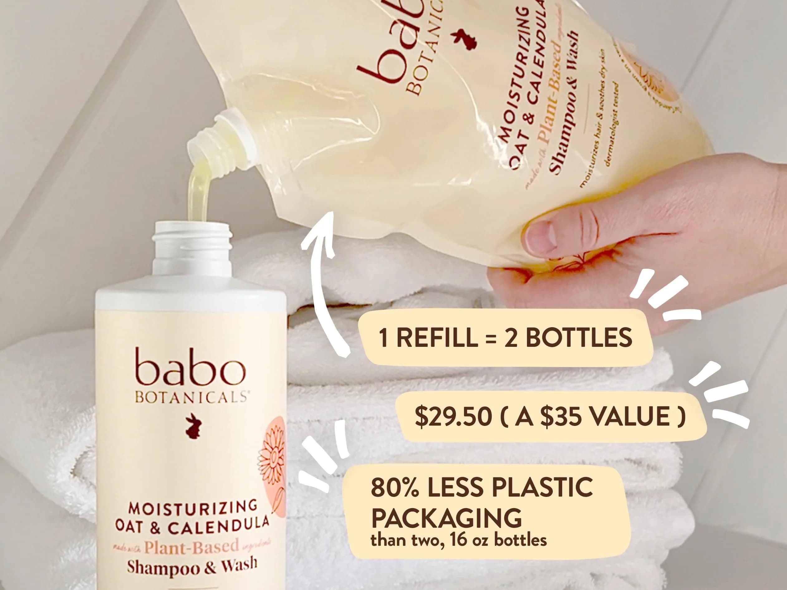 Babo Botanicals Moisturizing Oat & Calendula 2-in-1 Shampoo & Wash 946ml (32 Fl Oz) | For Dry or Sensitive Skin - view 3