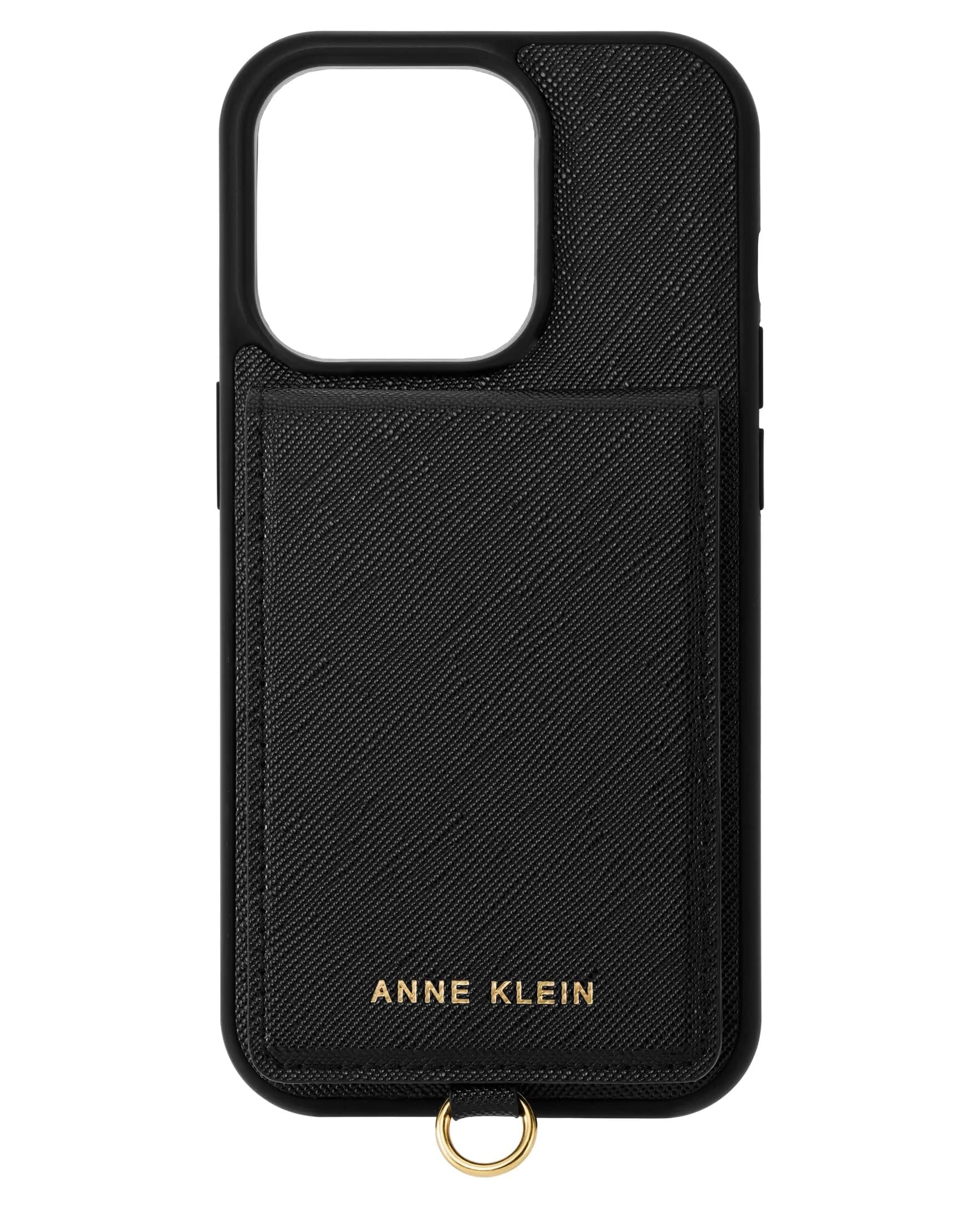 Anne Klein Saffiano Vegan Leather Apple iPhone 14 Pro Case | Stylish Wallet with Card Slots — Black