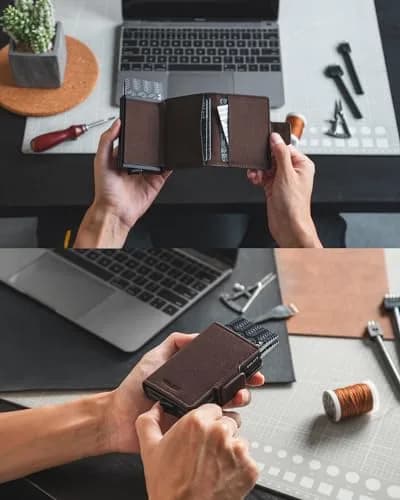 VULKIT RFID Blocking Leather Wallet for Men & Women | Compact Double Card Case with Pop-Up Access thumbnail 4