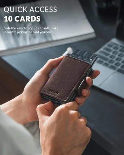 VULKIT RFID Blocking Leather Wallet for Men & Women | Compact Double Card Case with Pop-Up Access thumbnail 2