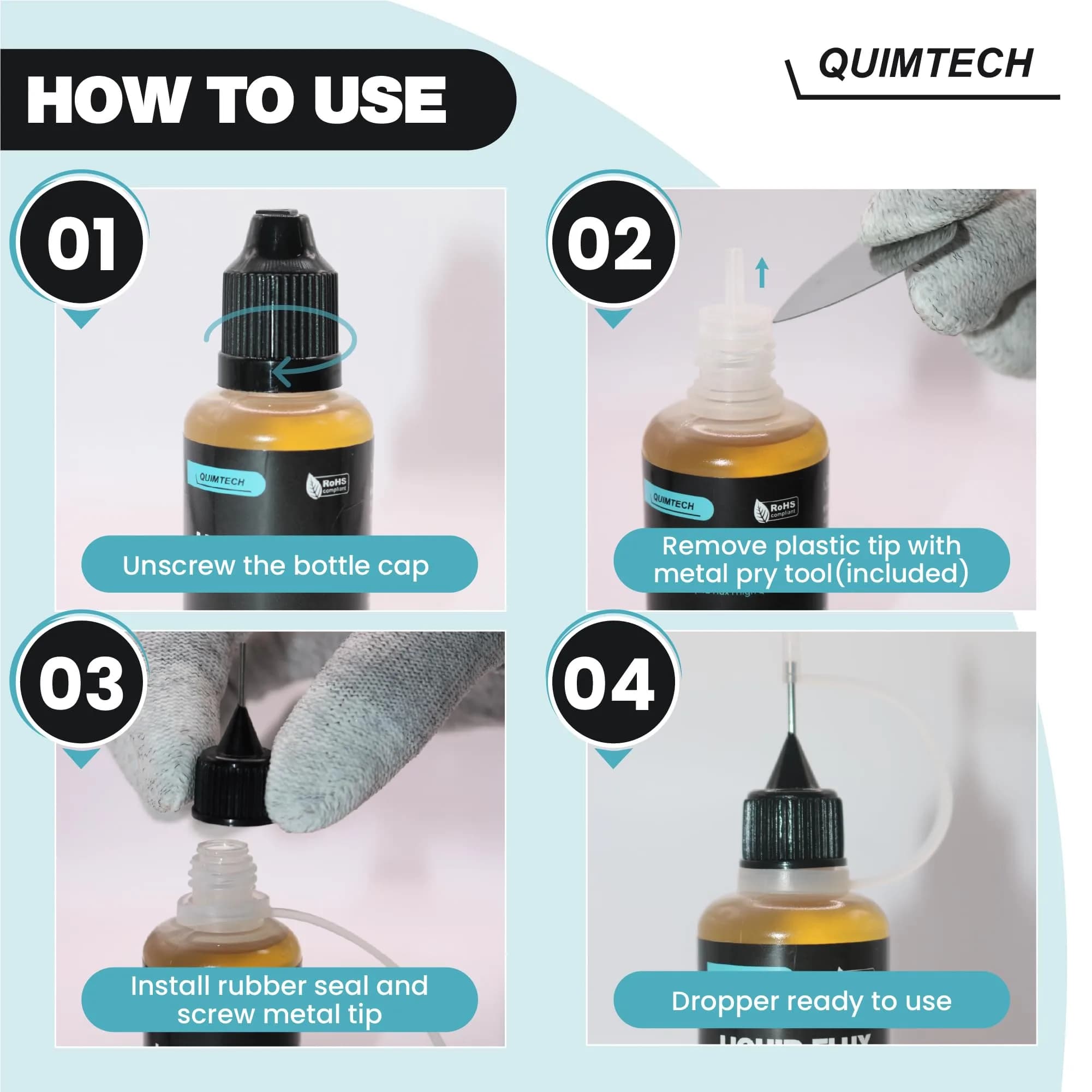 QUIMTECH Liquid Solder Flux Dropper 30ml (1 Oz.) | Advanced RMA Rosin Formula for Electronics - view 2