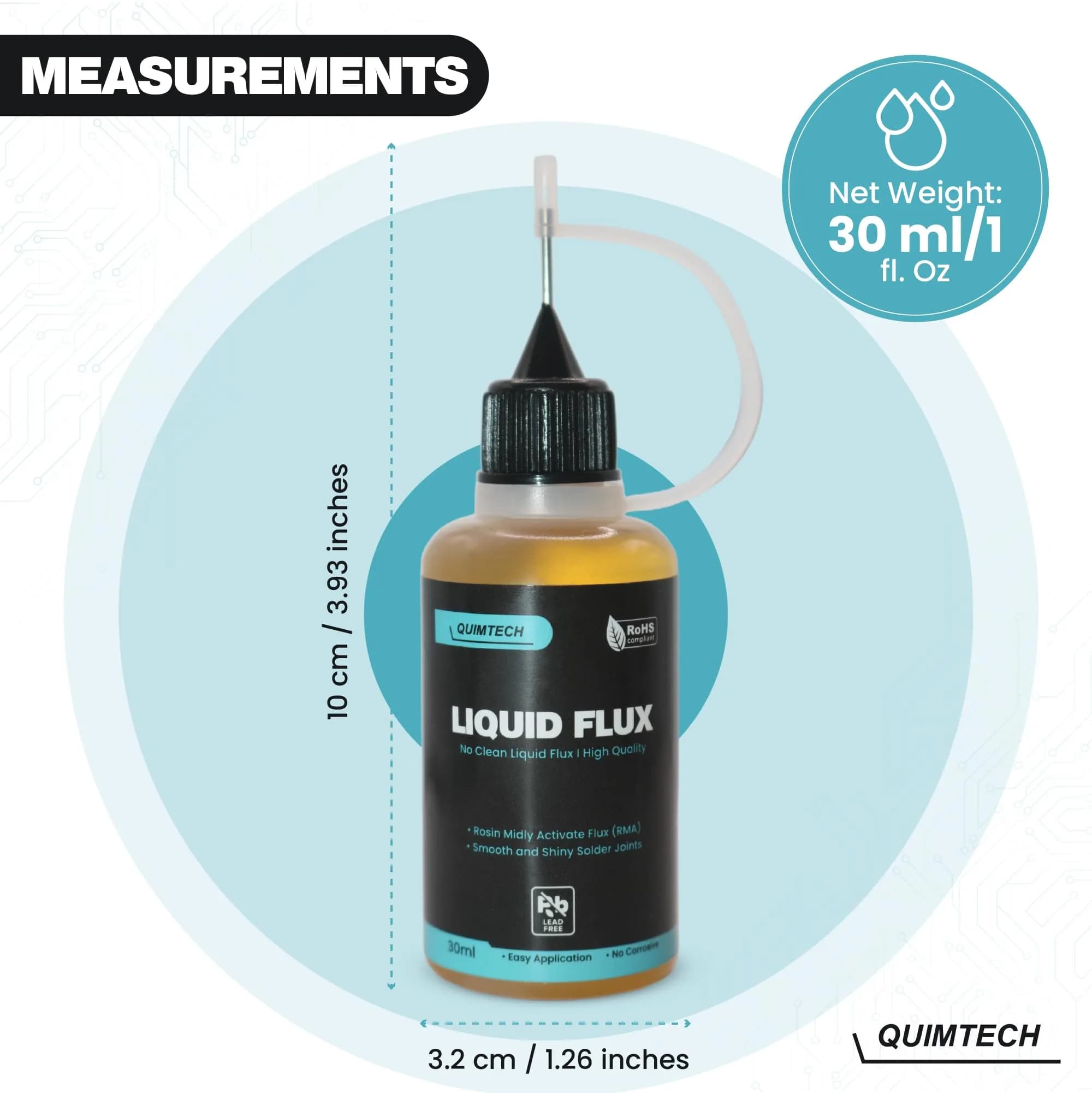 QUIMTECH Liquid Solder Flux Dropper 30ml (1 Oz.) | Advanced RMA Rosin Formula for Electronics - view 4