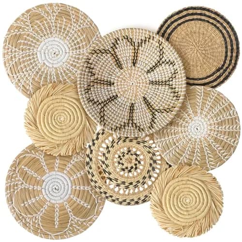 Xuhal 8 Pcs Boho Wall Basket Decor Set 17.8 cm - 32 cm | Hand-Woven Natural Aesthetic thumbnail 1